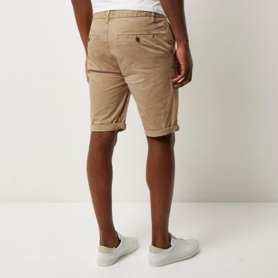 Tan slim fit chino shorts